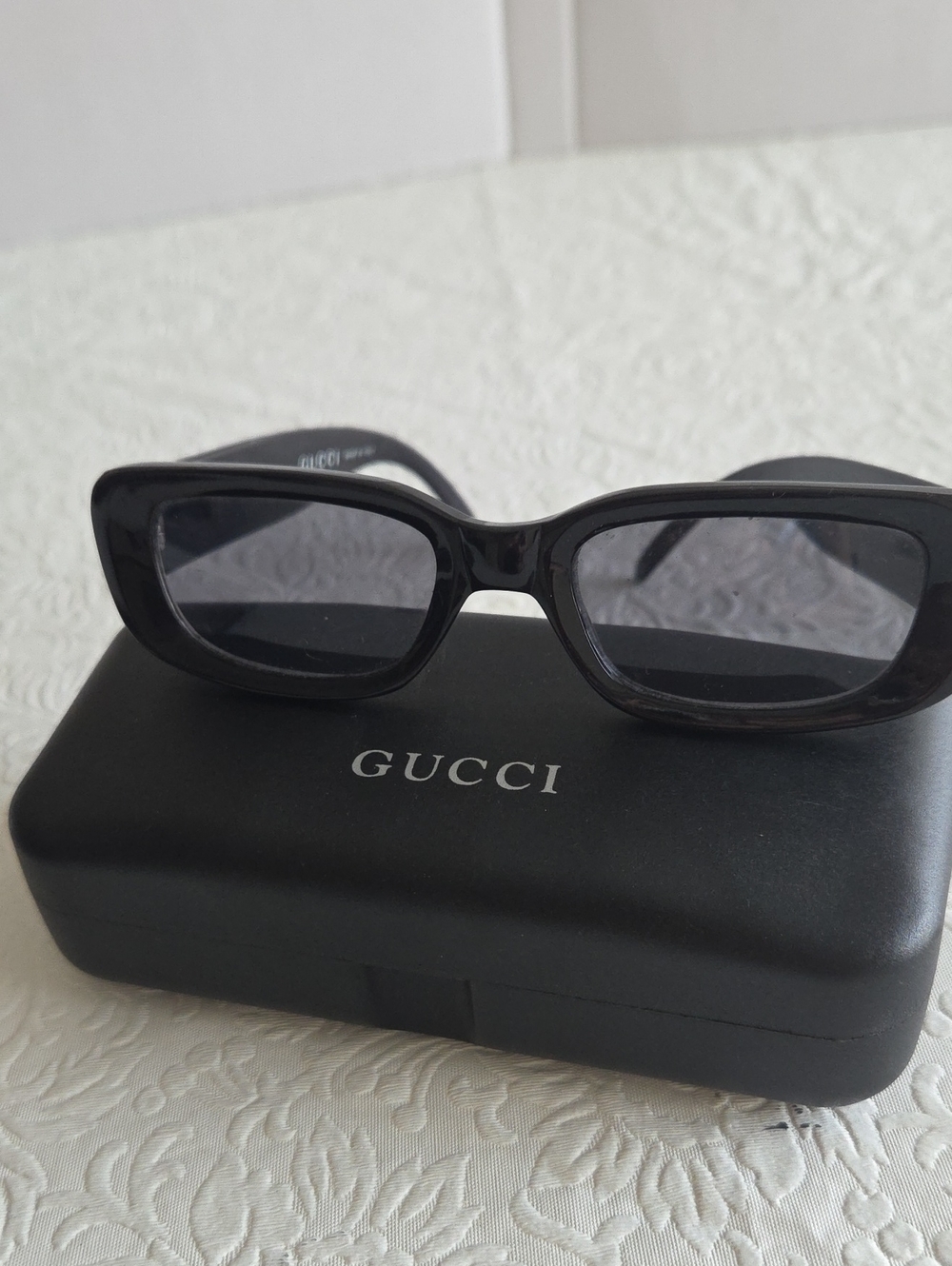 Black Rectangular Sunglasses with Dark Lenses